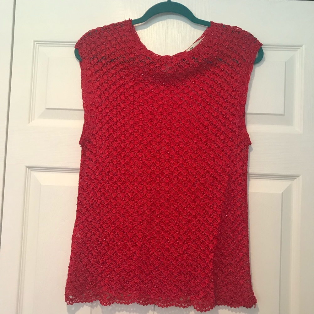 GRACIA - Vintage knit red beaded top